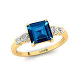 Princess Cut London Blue Topaz Graduating Accent Diamond Ring