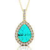 Paraiba Tourmaline Teardrop Pendant with Diamond Halo