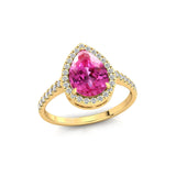 Classic Pear Shaped Pink Sapphire Halo Diamond Engagement Ring