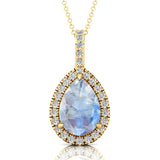 Moonstone Teardrop Pendant with Diamond Halo