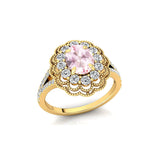 Flower Inspired Cluster Diamond Oval Morganite Engagement Ring