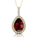 Garnet Teardrop Pendant with Diamond Halo