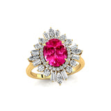 Oval Solitaire Pink Sapphire Baguette and Round Diamond Cocktail Ring