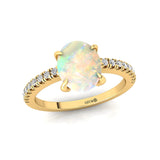 Oval Solitaire Opal with Accent Diamonds Engagement Ring