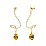 Elegant Spiral Teardrop Yellow Sapphire Diamond Drop Earrings