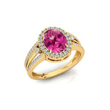 Solitaire Oval Pink Sapphire Split Shank Diamond Engagement Ring