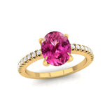 Oval Solitaire Pink Sapphire with Accent Diamonds Engagement Ring