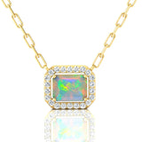 Emerald Cut Opal Halo Set Diamond Necklace