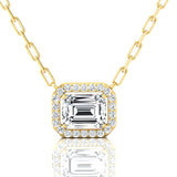 Emerald Cut Lab Diamond Halo Set Diamond Necklace