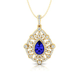 Art Deco Inspired Teardrop Tanzanite Diamond Pendant