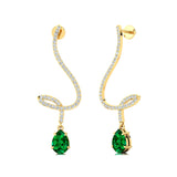 Elegant Spiral Teardrop Emerald Diamond Drop Earrings