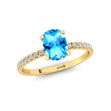 Long Cushion Swiss Blue Topaz Thin Diamond Promise Ring