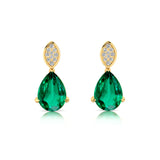 Illussion Set Diamond Earrings with Pear Cut Emerald