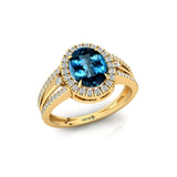 Solitaire Oval London Blue Topaz Split Shank Diamond Engagement Ring