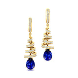 Spiral Diamond Pear Cut Blue Sapphire Dangle Earrings