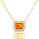 Emerald Cut Citrine Halo Set Diamond Necklace