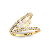 Fashionable V Shaped Diamond Ring with Pear Cut Opal