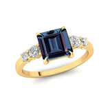 Princess Cut Alexandrite Graduating Accent Diamond Ring