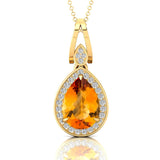 Classic Teardrop Shaped Citrine Halo Diamond Dangle Pendant