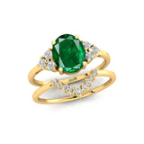 Emerald Solitaire Gold Ring with Stackable Diamond Band