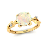 Criss Cross Nature Inspired Diamond Ring  with Round Opal