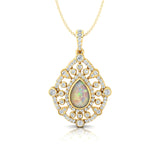 Art Deco Inspired Teardrop Opal Diamond Pendant