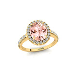 Oval Solitaire Morganite Halo Diamond Engagement Ring