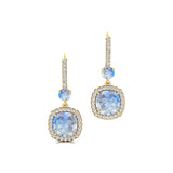 Halo Diamond Cushion Cut Moonstone Dangle Earrings