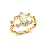 Flower Inspired Ring with Oval Shaped Opal and Accent Diamonds