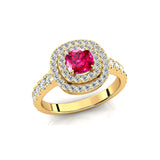 Double Halo Diamond Cushion Cut Pink Sapphire Ring