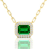 Emerald Cut Emerald Halo Set Diamond Necklace