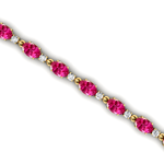 Tennis Bracelet Oval Pink Sapphire Round Diamond 18k Solid Yellow Gold Jewelry - Wedding Perfect Gift for Wife - GeumJewels