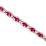 Tennis Bracelet Oval Pink Sapphire Round Diamond 18k Solid Yellow Gold Jewelry - Wedding Perfect Gift for Wife - GeumJewels