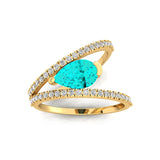 Fashionable V Shaped Diamond Ring with Pear Cut Paraiba Tourmaline