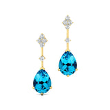 Teardrop Swiss Blue Topaz Drop Earrings with Accent Diamonds