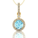 Classic Solitaire Round Aquamarine Halo Diamond Dangle Pendant