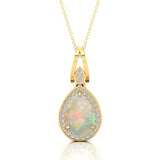 Classic Teardrop Shaped Opal Halo Diamond Dangle Pendant