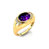 Classic Dome Shaped Diamond Oval Cut Amethyst Ring