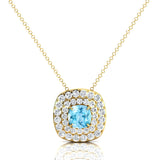 Double Halo Diamond Cushion Cut Aquamarine Necklace