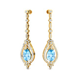 Art Deco Style Pear Shaped Aquamarine Diamond Drop Earrings