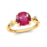 Criss Cross Nature Inspired Diamond Ring  with Round Pink Sapphire