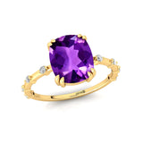 Cushion Cut Amethyst Engagement Ring with Distant Diamond Band