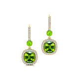 Halo Diamond Cushion Cut Peridot Dangle Earrings