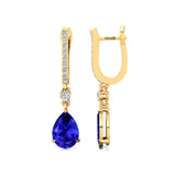 Lever Back Diamond Drop Earrings with Pear Cut Tanzanite