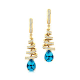 Spiral Diamond Pear Cut Swiss Blue Topaz Dangle Earrings