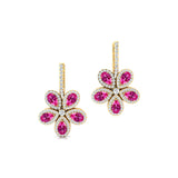 Pear Shaped Pink Sapphire Flower Diamond Leverback Earrings