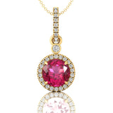 Classic Solitaire Round Pink Sapphire Halo Diamond Dangle Pendant