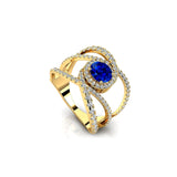 Solitaire Round Blue Sapphire Cocktail Diamond Ring