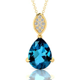 Illussion Set Diamond Pendant with Pear Cut London Blue Topaz