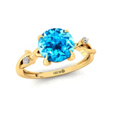 Criss Cross Nature Inspired Diamond Ring  with Round Swiss Blue Topaz